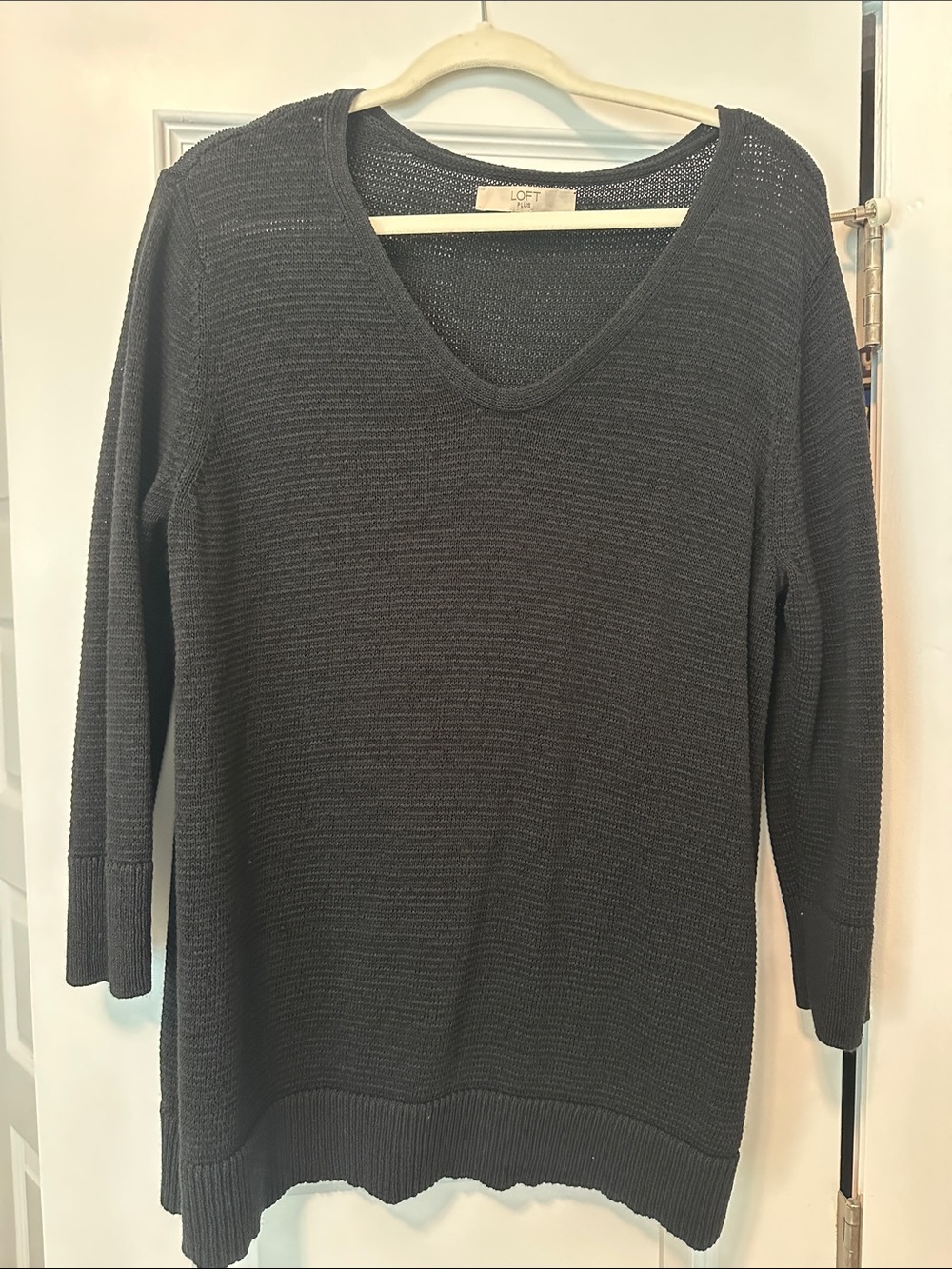 LOFT Charcoal V-Neck Lightweight Knit Sweater